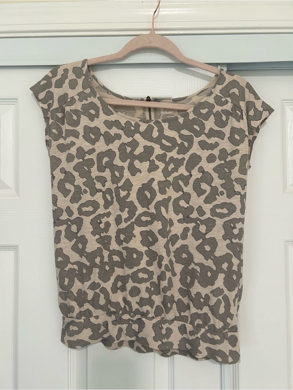 LOFT Beige and Taupe Leopard Print Short Sleeve Top